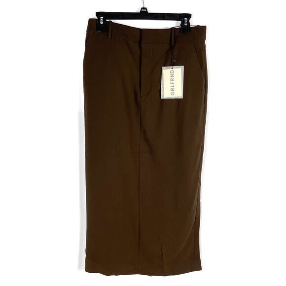 GRLFRND The Trouser Skirt Midi Ganache Brown Pockets High Rise Sz S - Picture 5 of 11